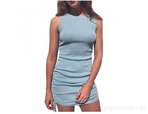 Damen Sommer T-Shirt Kleid Slim Fit Pack Hüfte Weste Kleid Side Kordelzug Weste Frauen (Color : Blue Size : Large)