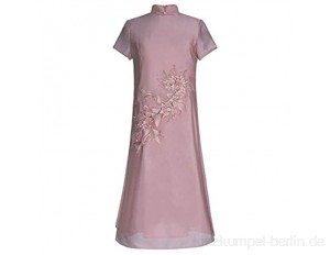HLMJ Sommer Cheongsam Kleid Verbesserte Soft-Garn gesticktes schmalere Split gefälschte Zweiteilige kurzärmeliges Kleid Frauen (Color : Pink Purple Size : 2XL.)
