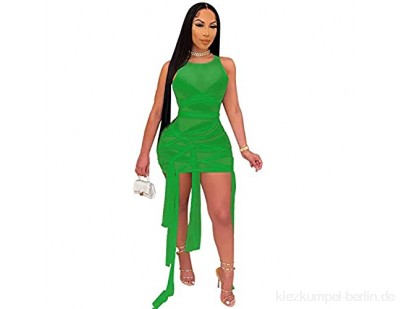 JQAM Damen Frühlings- und Sommerkleider ärmellose Bodycon-Riemen Hohe Stretch-Nachtclub Sexy Mesh Kleid (Color : Green Size : XX-Large)