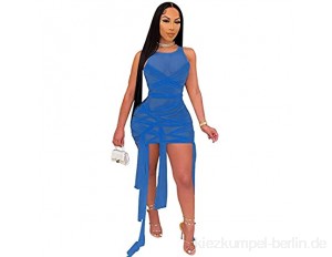 JQAM Damen Frühlings- und Sommerkleider ärmellose Bodycon-Riemen Hohe Stretch-Nachtclub Sexy Mesh Kleid (Color : Blue Color Size : XXXXX-Large)