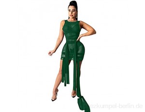 JQAM Damen Frühlings- und Sommerkleider ärmellose Bodycon-Riemen Hohe Stretch-Nachtclub Sexy Mesh Kleid (Color : Dark Green 2 Size : Large)