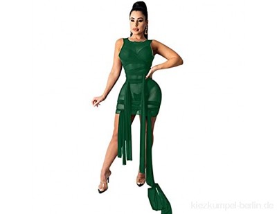 JQAM Damen Frühlings- und Sommerkleider ärmellose Bodycon-Riemen Hohe Stretch-Nachtclub Sexy Mesh Kleid (Color : Dark Green 2 Size : Large)