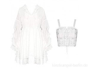 Kleid Frauen-Version Von Langarmkleid Zwei Sätze (Color : White two piece Size : Small)