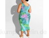 LIXILI Sexy Plus Größe 2 Stück Kleid Sets Floral Druck Ärmelloser Engen Ocker Anzug Für Frauen D 3XL