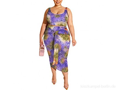 LIXILI Sexy Plus Größe 2 Stück Kleid Sets Floral Druck Ärmelloser Engen Ocker Anzug Für Frauen G XXL