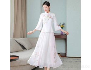 N\C Chinese Style Tang Suit Short Cheongsam Chinese Blouse Female Disc Buckle Two-Piece Skirt Retro Improved Tea Service Suit
