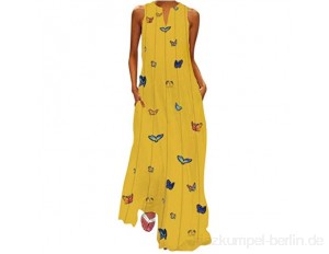 Qigxihkh Damen Vintage Daily Casual ärmelloses gestreiftes Sommerkleid mit Schmetterlingsdruck