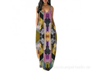 Qigxihkh Mode Damen Casual Plus Size Print V-Ausschnitt Taschen Kurzarm Langes Kleid