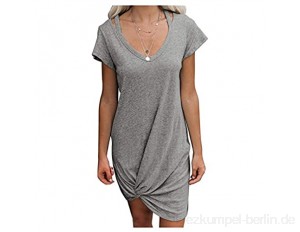 Reine Farbe V-Ausschnitt Kurzarm Knotte T-Shirt Schultergurt Kleid Frauenkleidung (Color : Gray Size : XX-Large)