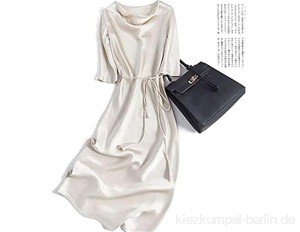 Seide Halbhülse Lace-up Sommerkleid Frauen Satin langes Kleid (Color : Champagne Size : 2X-Large)