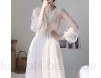 SHENGWEI Frauen Frühling Kleid Vintage Elegante mit Knopf A-Linie Kleid Feste Hauchhülse Spitze Voile Mesh Kleid Frauen (Color : Apricot Size : S)