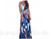 skirt Frauen Backless Long Dress V-Ausschnitt Blumenmode Hosenträger Drucken Lange Rock Kleid Sommer Strand Kleid (Color : Blue Brown Size : X-Large)
