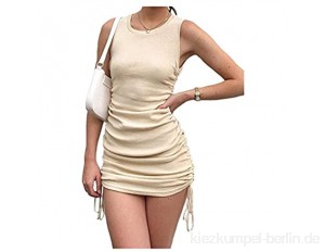 skirt Gefriertes Seitenband Weste Kleid Damen Sommer Sexy Sleeveless Beach Minikleid (Color : Beige Size : Small)