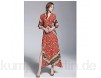 T-ara Modischer Stil Damen Temperament V-Ausschnitt Druckposition Slit Slim Lange Wolke Weich und bequem (Color : Red Size : M)