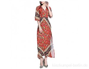 T-ara Modischer Stil Damen Temperament V-Ausschnitt Druckposition Slit Slim Lange Wolke Weich und bequem (Color : Red Size : M)