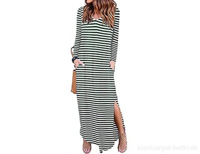 T-ara Modischer Stil Frauen Stripy V-Ausschnitt Langarm Casual Split Weich und bequem (Color : Green Size : L)