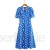 T-ara Modischer Stil Mode Frauen Blaue Blumen Drucken Dekorieren Kurzarm V-Neck Damen Vintage Unterstützung Reißverschluss Weich und bequem (Color : Blue Size : M)