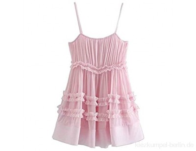 T-ara Modischer Stil Mode Frauen Rosa Rüschen Mini für Sommer Ärmellose Damen Vintage Mesh Kleidungsstück Weich und bequem (Color : Pink Size : S)