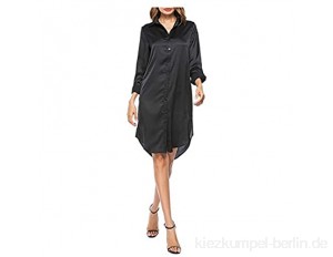 T-ara Modischer Stil Satin Heavy Duty bestickte Single Breasted Retentive Sleeve Damenhemd Weich und bequem (Color : Black Size : S)