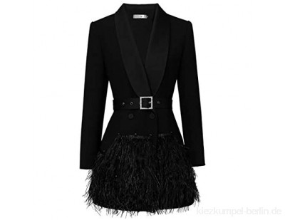 wkd-thvb Frühling Herbst Langarm V-Ausschnitt Schwarz Slim Kurz Blazer Kleid mit Gürtel Frauen Große Größe