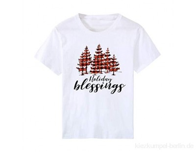 Adamoka Damen Weihnachten T-Shirt Tannenbaum Muster Xmas Rundhals Kurze Ärmel Bluse Weihnachten Christmas Shirt Tops(Nur Shirt)