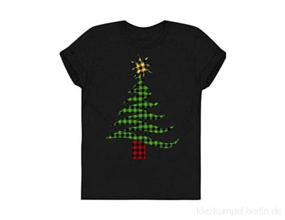 Adamoka Weihnachten Damen T-Shirt Tannenbaum Muster Xmas Rundhals Kurze Ärmel Bluse Weihnachtsbaum Gedruckt Weihnachten Christmas Shirt Tops(Nur Shirt)