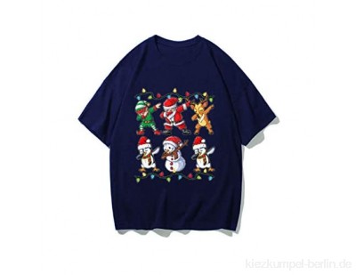 Adamoka Weihnachten Damen Tops Süß Tanzen Weihnachtsmann Schneemann Rentier Muster Xmas Kurze Ärmel Shirt Christmas Bluse Tops