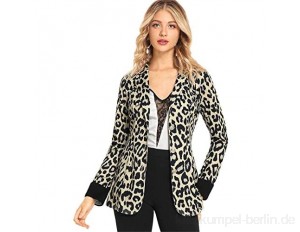 JIER Damen Blazer Leopardenmuster Cardigan Elegant Langarm Leopard Slim Fit Bolero Jacke Langer Mantel Jacket Outwear Druckmantel Parka Windjacke