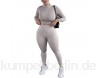 N/AA Damen Langarm-Sportbekleidung einfarbig elastisches bauchfreies Top + enganliegende lange Hose