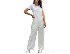 Maeau - Damen-Overall für den Sommer lang lässig ohne Ärmel Latzhose für Damen mit Taschen einfarbig für Arbeit Verabredung Party Weiß