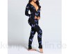 ShaDiao Damen Jumpsuit Pyjama Einteiler Trainingshose Funktioneller Schlafanzug für Erwachsene mit Knopfleiste vorne Elegant Butt Button Back Flap Strampler Langarm Bodycon Onesies