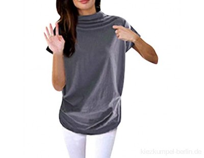 ReooLy Frauen Rollkragen Kurzarm Baumwolle Solide Casual Bluse Top T-Shirt Plus Größe