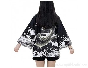 LAI MENG Damen Lose Kimono mit Japanisches Muster 3/4 Arm Cover up Leichte Jacke EU 34-48