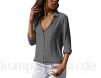 Minetom Damen Bluse Chiffon Elegant Langarm Oberteile Einfarbig V-Ausschnitt Hemdbluse Casual Hemd Lose Asymmetrisch T-Shirt Top
