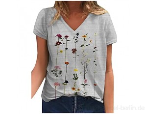 Sommerbluse Damen Kurzarm T Shirt V Ausschnitt Tops Blusen Blumenmuster Locker Oberteile Frauen Sommer Bluse Shirt