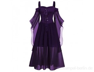 AmyGline Kleider Damen Gothic Kleid Sling Schulterfreies Maxikleid Tüll Kleid Schmetterlingshülse Halloween Kostüm Hexenkleid Cosplay