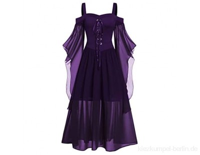 AmyGline Kleider Damen Gothic Kleid Sling Schulterfreies Maxikleid Tüll Kleid Schmetterlingshülse Halloween Kostüm Hexenkleid Cosplay
