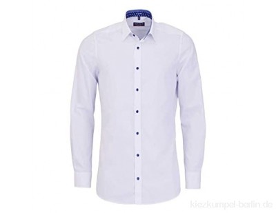 Marvelis Bodyfit Herrenhemd in weiß mit blauem Ausputz