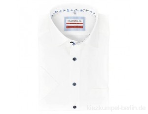 Marvelis Herren Businesshemd Modern Fit Kent Kragen Kurzarm Einfarbig Chambray Weiß