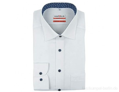 Marvelis Modern Fit Hemd New Kent Kragen mit Besatz bügelfrei Uni Reine Baumwolle
