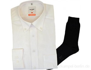 OLYMP Hemd Luxor Modern Fit - weiß, Langarm, Button-Down + 1 Paar hochwertige Socken, Bundle