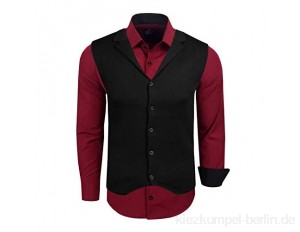 Rusty Neal Herren-Hemd Weste Premium Slim Fit Langarm Stretch Kontrast Hemd Business-Hemden Freizeithemd Set