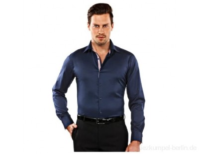 Vincenzo Boretti Herren-Hemd bügelfrei 100% Baumwolle Slim-fit tailliert Uni-Farben dunkelblau - Männer lang-arm Hemden für Anzug Krawatte Business Hochzeit Freizeit