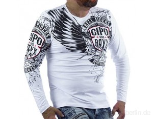 Cipo & Baxx Herren Longsleeve Pullover Langarmshirt Sweatshirt Flügelprint Biker Style Design