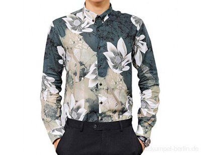 Herren Slim Fit Langarm Shirt Fashion Revers Blume gedruckt Casual Comfortable Trend All-Match Large Size Shirts
