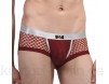 zdhoor Men\'s Fishnet Sheer Pouch Boxer Briefs See-Through Bikini Underwear Swim Trunks Swimsuit Wine Red Medium (Waist 28.0\'\'-38.0)