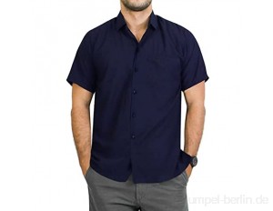 LA LEELA Männer Zuknöpfen Freizeithemd Basic Business Kurzarm Casual Sommerhemd Regular Fit Herrenhemden Navy Blau_W871 3XL