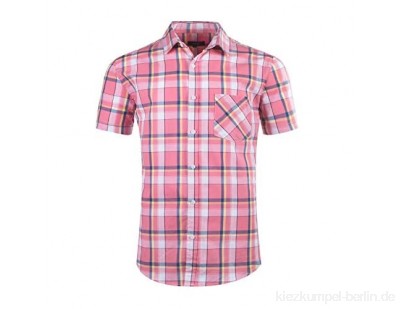 SOOPO Herren Kurzarm Hemden aus 100% Baumwolle Comfort Fit Freizeithemd Kariertes Männerhemd (L, C-Rosa)