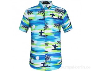 SSLR Herren Hawaiihemd Kurzarm Button Down Freizeithemd Jungle 3D Gedruckt Aloha Shirts
