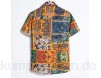 Yowablo Herren-Hemd, Kurzarm, reguläre Passform, Bedruckt, aus Leinen Bluse T-Shirt Ethnische Printing Hawaiihemd